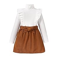SHENHE Girl's Two Piece Outfits Mock Neck Long Sleeve Ruffle Trim Blouse and Skirt Set