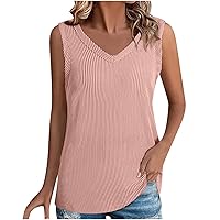 Women's V Neck Tank Tops Summer Ribbed Knitted T Shirts Casual Plain Sleeveless Top Comfy Tank Top