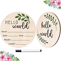 Konsait Baby Announcement Sign for Newborn, 5.9 Inch Double-Sided Hello World Newborn Sign, Birth Announcement for Hospital, Wooden New Baby Sign, Welcome Baby Sign for Baby Shower and Pregnancy Gift