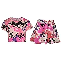 Kids Girls Crop Top & Skater Skirt Camouflage Fashion Summer Outfit Sets 5-13 Yr