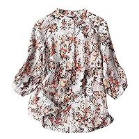 Long Sleeve Shirts for Women Fashion Floral Printed Loose Casual Stand Collar Button Down Blouse Ladies Plus Size Tops