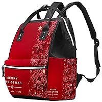 Christmas Card with Shining Red Snowflakes and Stars Diaper Bag Backpack Baby Nappy Changing Bags Multi Function Large Capacity Travel Bag