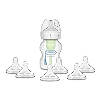 Dr. Brown’s Natural Flow® Anti-Colic Options+™ Wide-Neck Baby Bottle, 5 oz/150 mL, Level 1 Nipple, 1-Pack, 0m+ with 6-Pack Level 2 Nipples