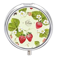 Pill Box Strawberries Strawberry Pattern Round Medicine Tablet Case Portable Pillbox Vitamin Container Organizer Pills Holder with 3 Compartments