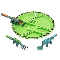 Constructive Eating Plate and Utensils Set Dinosaur - Made in USA - Toddler Dinnerware, Kids Dinnerware and Utensils Set for Ages 1-3, Toddler Utensils 2 and 3 Year Old, Divided Toddler Plates