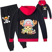 Kids Tony Chopper Long Sleeve Zipper Hoodie Set,One Piece Jackets with Long Pants Casual Tracksuit for Boys Girls