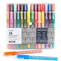 Acrylic Paint Pens - 28 Color Extra Fine Tip Markers for Painting Various Surfaces - Premium Art Supply Set