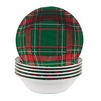 Certified International Christmas Plaid Melamine 22 oz. All Purpose Bowls, Set of 6, Multicolor