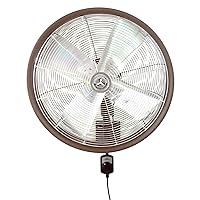 HydroMist Oscillating Wall Mounted Outdoor-Rated Fan, 3-Speed Control on Cord, Alum Fan Blade, Mounting Bracket and Black Cover Included, Residential/Commercial, 24”, Dark Brown