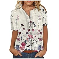 Sexy Tops for Women Summer Floral Pattern Blouse V-Neck Short Sleeve Comfy Oversized Dressy Tshirts Plus Size Blouses