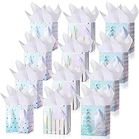Tenare 12 Pcs Mother's Day Small Gift Bags, Mini Metallic Paper Bags with Handle Tag and Tissue, Wrap Bag for Baby Shower Birthday Party Wedding (Dreamy Color,4 x 2.75 x 4.5 Inch)