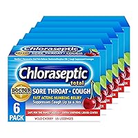 Total Sore Throat + Cough Lozenges, Sugar-Free Wild Cherry Flavor, 15 CT, 6 Pack
