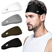 Mens Headband (4 Pack), Mens Sweatband & Sports Headband for Running, Cycling, Yoga, Basketball - Stretchy Moisture Wicking Hairband