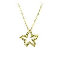 10 K Yellow Gold Genuine Peridot Starfish Pendant with Cable Chain