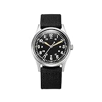 Jungle Field - Wrist Watch 34mm Black Dial Black Leather Band Stainless Steel Case Men's Military Service Watch, Men's Wrist Watch