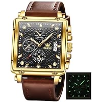 OLEVS Watches Men Quartz Multifunction Chronograph Fashion Casual Leather Dress Waterproof Luminous Luxury Square Business Wrist Watch