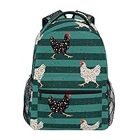 ALAZA Hens on Striped Background Backpack for Women Men,Travel Trip Casual Daypack College Bookbag Laptop Bag Work Business Shoulder Bag Fit for 14 Inch Laptop