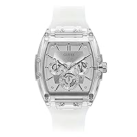 GUESS Men Stainless Steel Quartz Watch with Plastic Strap, White, 24 (Model: GW0203G1), Clear/Silver/Clear