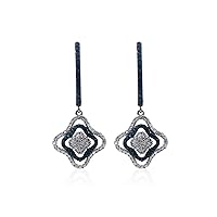 1.42 Carat (Cttw) Round Cut White and Blue Natural Diamond Drop Dangle Earrings Sterling Silver (G-I Color,P2 Clarity)
