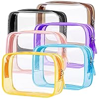 PLULON TSA Approved Toiletry Bag, 6 Pack Clear Toiletry Makeup Bag Cosmetic Bags Waterproof Quart Size Travel Bag for Women Men Carry on Airport Airline Bag - Mixed Color