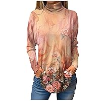 Women Sexy Floral Tops High Neck Casual Printed Long Sleeve Shirt Basic Sexy Winter Sweatshirt Teen Girl Blouses