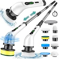 Electric Spin Scrubber, Cordless Cleaning Brush with 2H Power Dual Speed, Adjustable Extension Handle 9 Replaceable Brush Heads, IPX7 Waterproof for Bathroom Tub Tile Floor Car