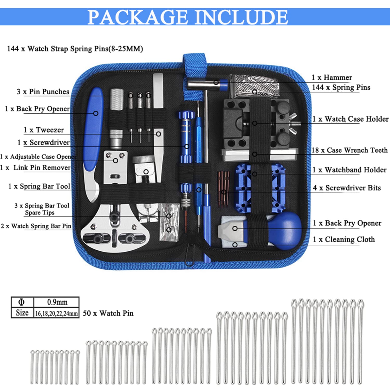 Aokelily Watch Repair Kit, Professional 235PCS Watch Tools Kits Battery Replacement Watchband Link Remover Adjustment Watch Back Removal Opener with Carrying Case