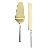 American Atelier Party Essentials Cake Serving 2-Piece Stainless Steel Set with Decorative Handles Perfect for Dessert Lovers, Parties, Entertaining, Gifts and More, Glitter Gold, Medium (326803-2GCS)