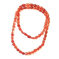 Natural Carnelian Tumble Beads Long Necklace, 26 Inch Full length, 340 Ct, Size 5x4 To 9x7 MM Approx, Healing Stone