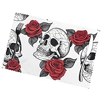 (Floral Skull) Rectangular Printed Polyester Placemats Non-Slip Washable Placemat Decor for Kitchen Dining Table Indoor Outdoor Placemats 12x18in