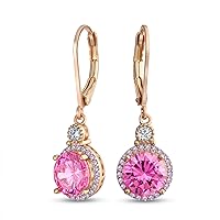 3.5CT Bridesmaid Wedding Round Solitaire Cubic Zirconia Halo AAA CZ Lever back Dangle Drop Earrings For Women Silver Plated More Colors