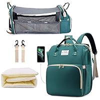 Diaper Bag Backpack with Changing Station, Nappy Baby Bags with Portable Changing Pad, 900D Waterproof Multi-Function Travel Portable Mommy Bag, Green