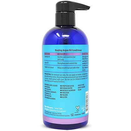 PURA D'OR Healing Argan Oil Conditioner (16oz) For Dry, Damaged, Frizzy Hair, w/Aloe Vera, Lavender, Vanilla, Coconut, Retinol & Vitamin E, Sulfate No, All Hair Types, Men Women (Packaging may vary)