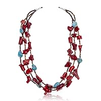 $580Tag Turquoise, Coral Silver Certified Navajo Native 3 Strand Necklace 25507 Made by Loma Siiva