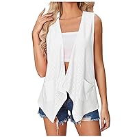 Sleeveless Eyelet Cardigans for Women Casual Summer Open Front Vest Loose Fit Flowy Blouses Tops with Pockets