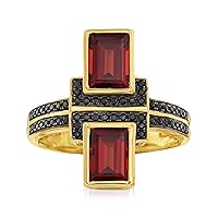Ross-Simons 2.40 ct. t.w. Garnet and .10 ct. t.w. Black Spinel Ring in 18kt Gold Over Sterling. Size 9