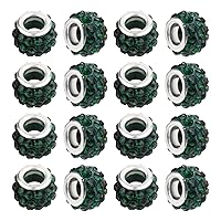 CHGCRAFT 100pcs Polymer Clay Rhinestone European Beads Green Large Hole Beads Silver Plated Brass Core Beads Rondelle Beads Necklace Bracelet Charming Beads Hole 5mm