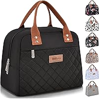 HOMESPON Insulated Lunch Bag for Women Men Adults Lunch Tote with Front Pocket Lunch Box Container Cooler Bag for Work Picnic (Black)