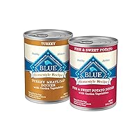 Blue Buffalo Homestyle Recipe Natural Adult Wet Dog Food, Turkey Meatloaf and Fish & Sweet Potato Bundle