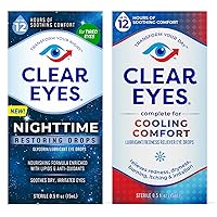 Bundle of Clear Eyes Nighttime Restoring Eyes Drops, Nighttime Relief Dry Eye Drops, 0.5 Fl Oz + Clear Eyes Cooling Comfort Relief Eye Drops, 0.5 Fl Oz
