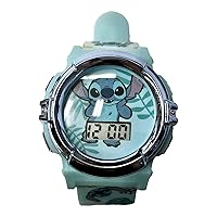Accutime Kids Disney Lilo and Stitch Blue Digital LCD Quartz Childrens Wrist Watch for Boys, Girls, Toddlers with Multicolor Graphic Strap (Model: LAS4019AZ)