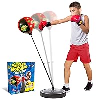 Socker Boppers “BoxNBop” Freestanding Punching Bag with Stand and Gloves and Pump for Kids, Box, Bop, Punch, Adjustable height 29-42”, Great tool for agility-balance-coordination-athletic development