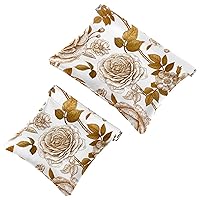 Retro Gold Roses and Briar Pocket Cosmetic Bag, Waterproof Squeeze Makeup Bag No Zipper Self-Closing, Portable Mini Travel Storage for Headphones Jewelry