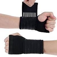 Wrist Brace, 2 Pack Elastic Wrist Support with Strap, Wrist Compression Wrap Adjustable Wrist Strap Relieves Wrist Pain, Tendonitis, Sports Use for Men and Women, Right & Lef(Black)