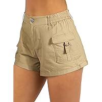 EVALESS Cargo Shorts for Women 2024 Casual Summer Elastic High Waisted Button Up Comfy Cotton Hiking Shorts with Pockets