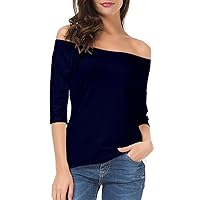 LUSMAY Womens Off Shoulder Top Half Sleeve Summer Cotton Blouses Boat Neck Tee Shirt