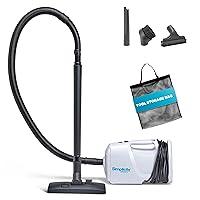 Sport Small Canister Vacuum Cleaner for Stairs with Carry Strap, Hard Floor Vacuum with Attachments and Storage Bag, Compact RV Vacuum Cleaner, White, S100.6