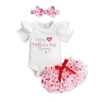 Baby Girl Happy 1st Mother's Day Outfit Ruffled Shirt Heart Shorts Bow Headband Clothes for 0-12Months