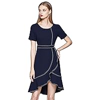 LAI MENG FIVE CATS Women's Collared Neck Business Work A line Midi Dress