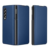 Cell Phone Flip Case Slim Fit Case Compatible with Samsung Galaxy Z Fold 3 Case with S Pen Holder Slim Protective Case Carbon Fiber Case Ultra Thin PC Protective Cover Protective Phone Case Galaxy Z F